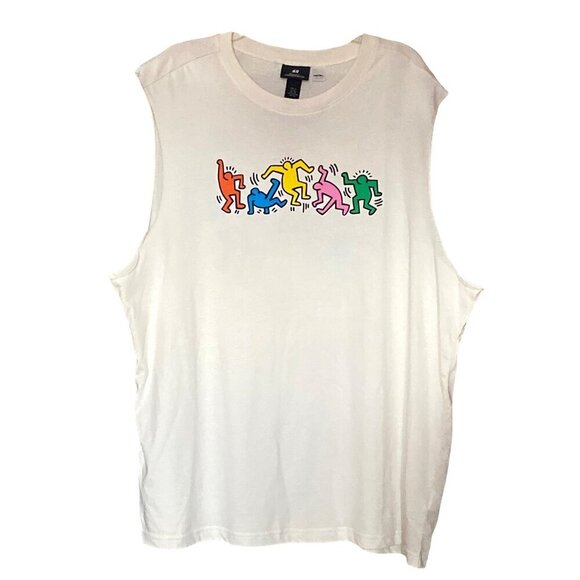 KEITH HARING x H+M‎ 'Dancing Men' Men's Tank Top 2-Sided Graphic T-Shirt men XL - Picture 2 of 10